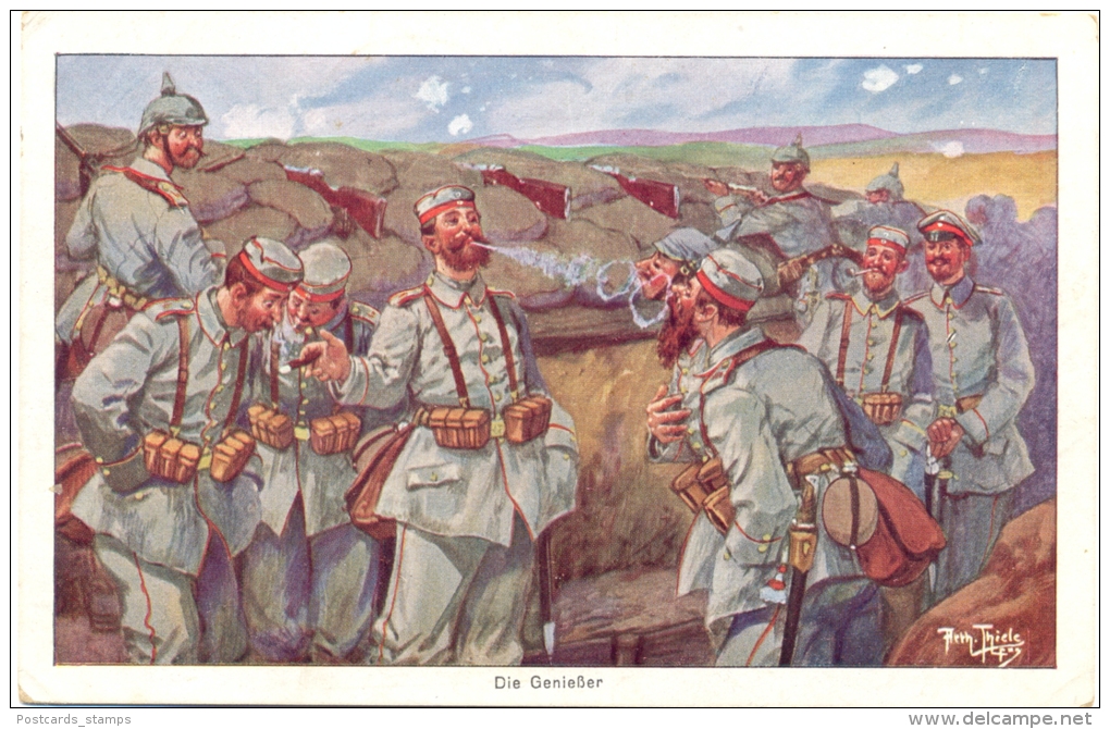 1. WK, Soldaten, "Die Genießer", Sign. Arthur Thiele - Thiele, Arthur