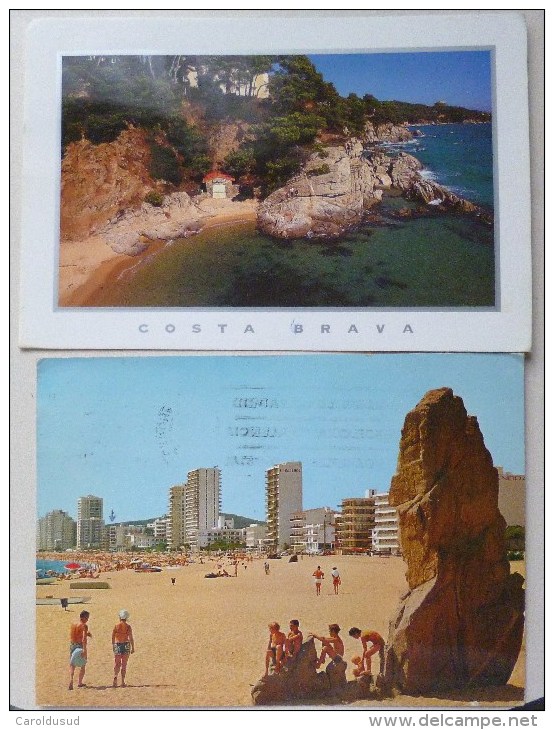 CP LOT 2X ESPAGNE PLAYA DE ARO COSTA BRAVA SOUVENIR MULTI VUES VOYAGE TIMBRES - Collections & Lots