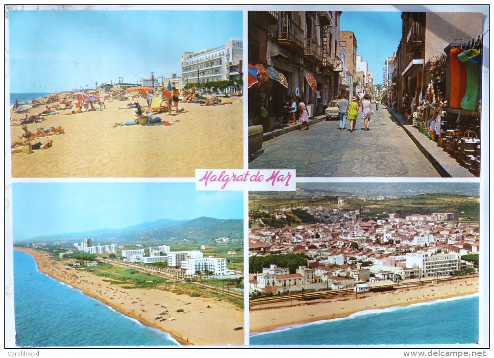 CP ESPAGNE MALGRAT DE MAR  MULTI VUES VILLE RUE PLAGE CENTRE VOYAGE TIMBRE - Collections & Lots