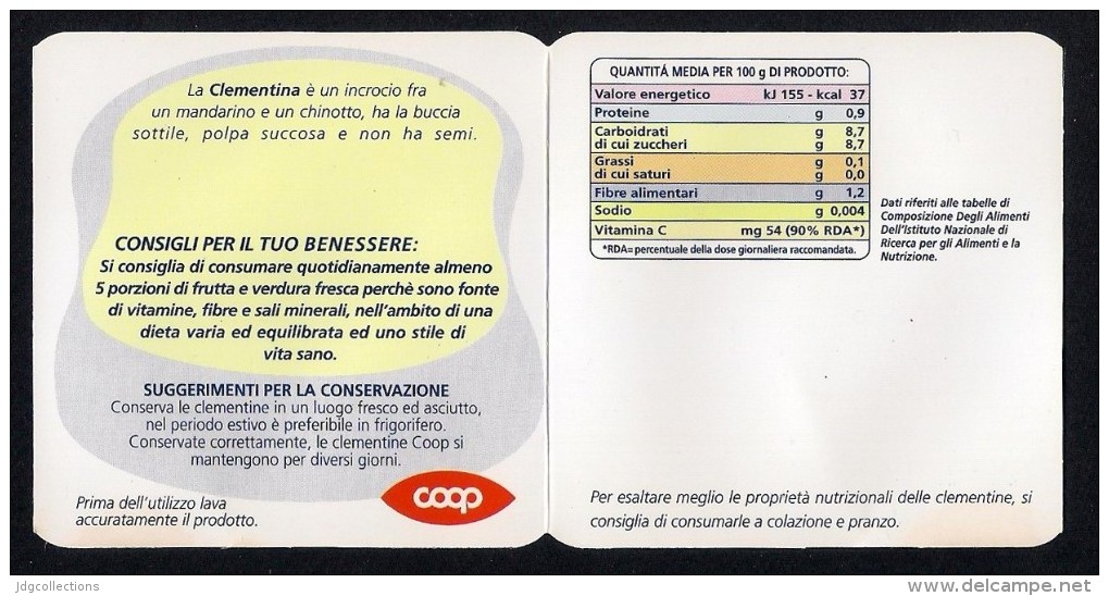 # CLEMENTINE COOP  Italy Apples Tag Balise Etiqueta Anhänger Cartellino Fruits Orange Naranja Frutas - Fruits & Vegetables