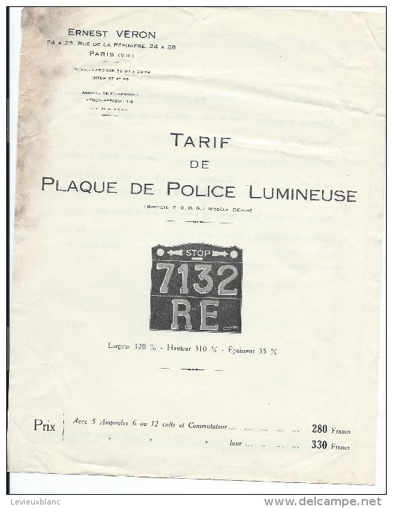 Catalogue/Tarif/Plaques De Police / Automobile/Paris/ 1931   CAT86 - Automovilismo