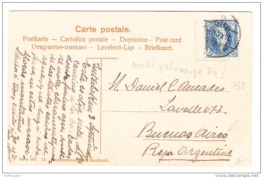 Schweiz 3.9.1904 Interlaken AK Gesendet Nach Buenos-Aires Mit Zu.#73E - Lettres & Documents