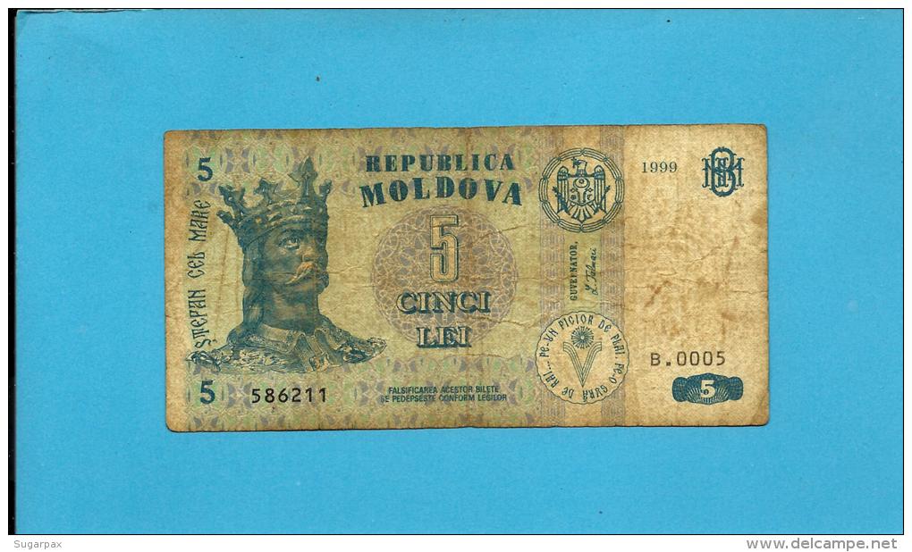 MOLDOVA - 5 LEI - 1999 - Pick 9 - Serie B.0005 - Republica - Moldova