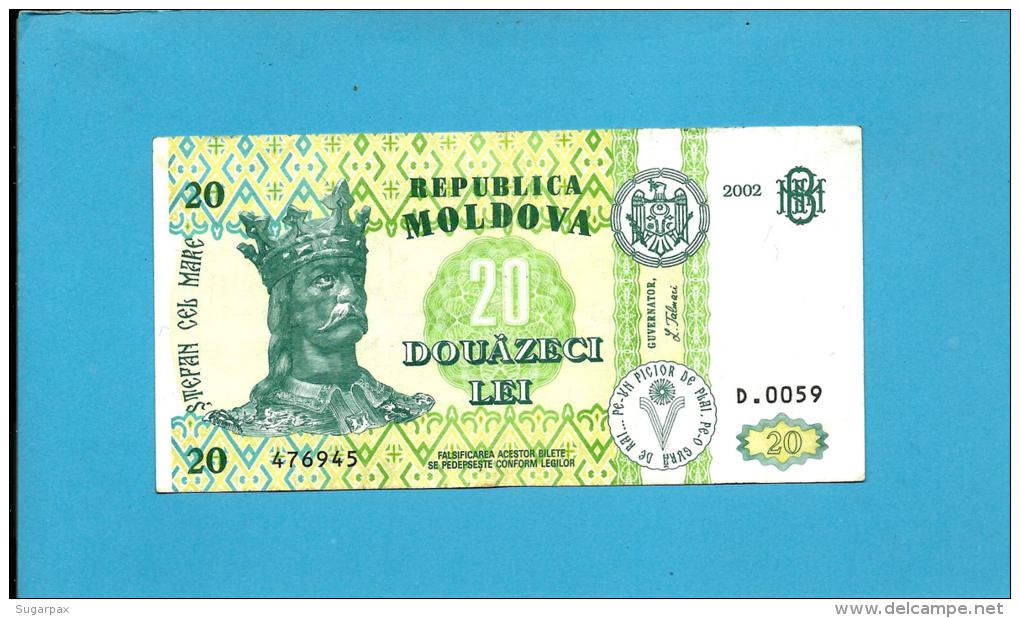 MOLDOVA - 20 LEI - 2002 - Pick 13 - RARE - Serie D.0059 - Republica - Moldova