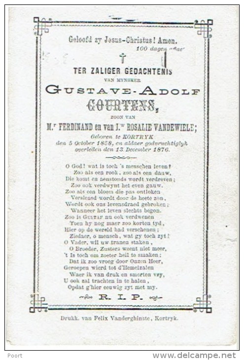 Doodsprentje COURTENS Gustave - Kortrijk  °1858 En +1870 - Devotion Images