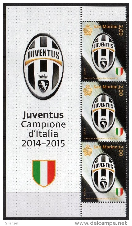 San Marino 2015 Juventus Football Club 2014-2015 Italian Championship Winning Team 3 Stamp With Label - Famous Clubs