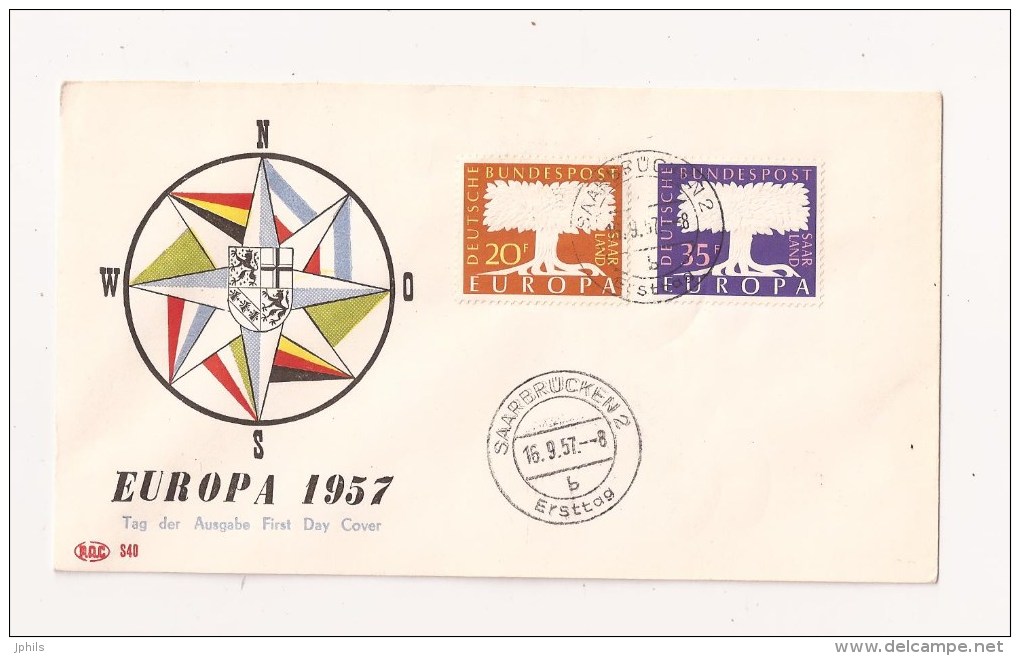 DEUTSCHE BUNDESPOST SAAR LAND  EUROPA ERSTTAG 1er JOUR 16.9.57 - FDC