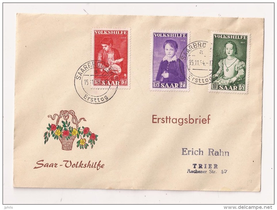 SAAR VOLKSHILFE 1954 Y T N°354 355 356 - Covers & Documents