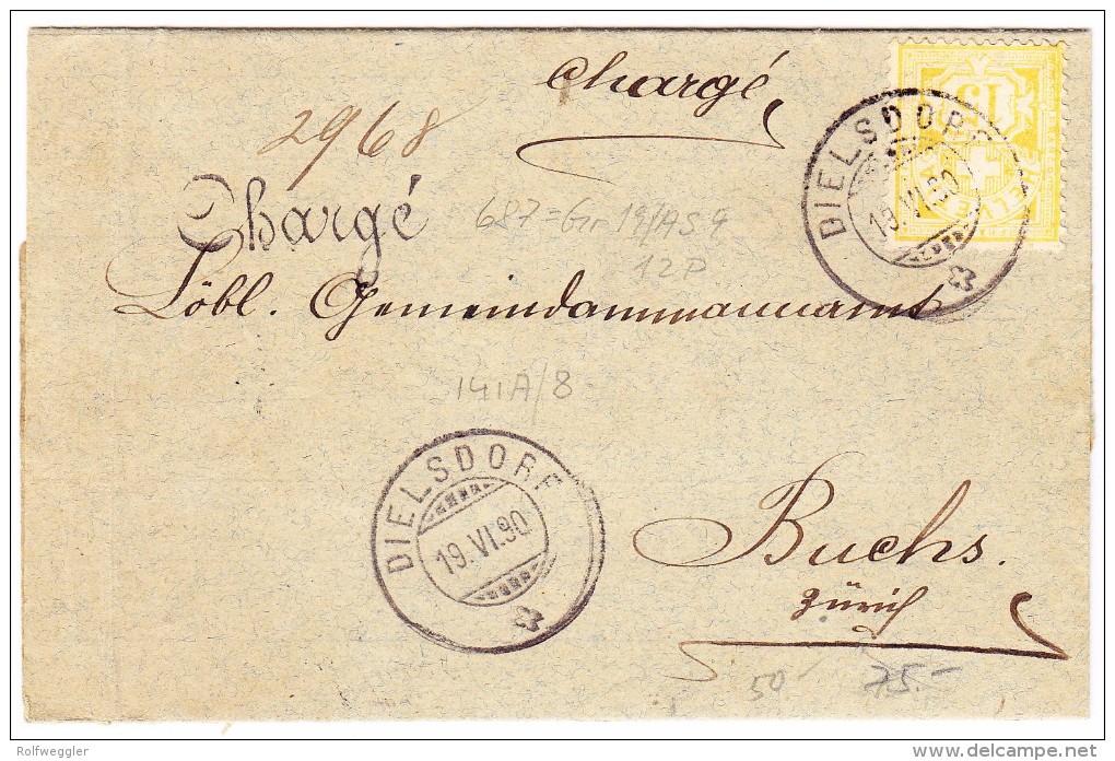 Schweiz Heimat ZH DIELSDORF 19.6.1890 R-Brief Nach Buchs ZH - Lettres & Documents