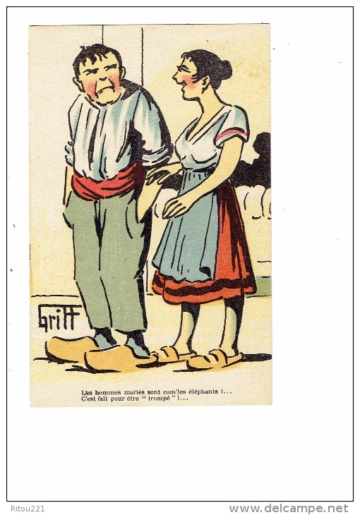 Illustrateur GRIFF - Femme Homme / Jeunes Mariés Comme éléphants C'est Fait Pour être Trompé ....série 470 - 1928 - Griff