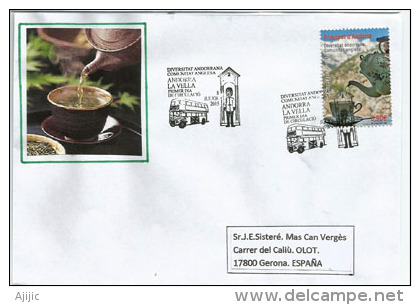 Hommage à La Communauté Anglaise établie En Andorre. 2015 (Tasse De Thé), Une Lettre FDC Adressée En Espagne - Lettres & Documents