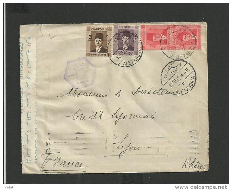 Enveloppe Censurée Egypte 1942 Alexandria Pour La France - Cartas & Documentos