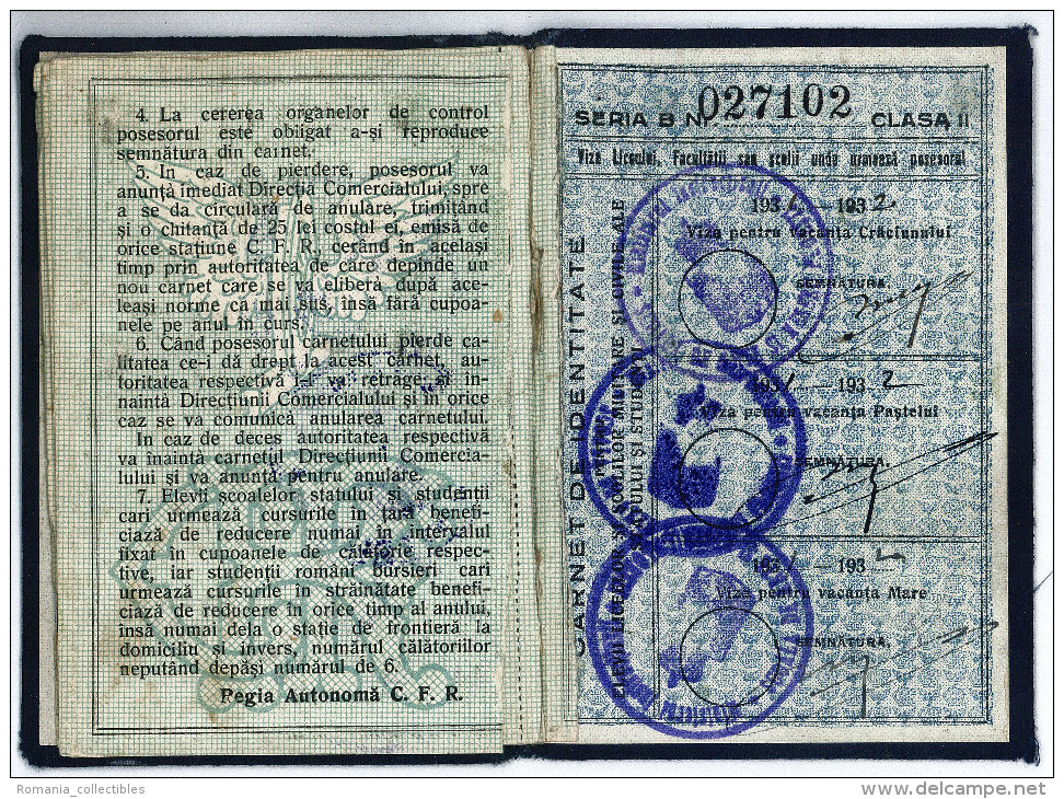 Romania, 1931, Romanian Railways CFR Identity Card - 2nd Class