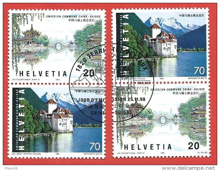 SVIZZERA SE TENANT USATO - 1998 - Congiunta CINA - Laghi - 0,20 + 0,70 Fr. - Zumstein Z119-120 - Se-Tenant