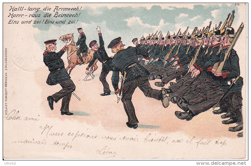 AK Exerzieren - Humor - Patriotika - Stempel Niederderlauterbach - 1908  (16649) - Humoristiques