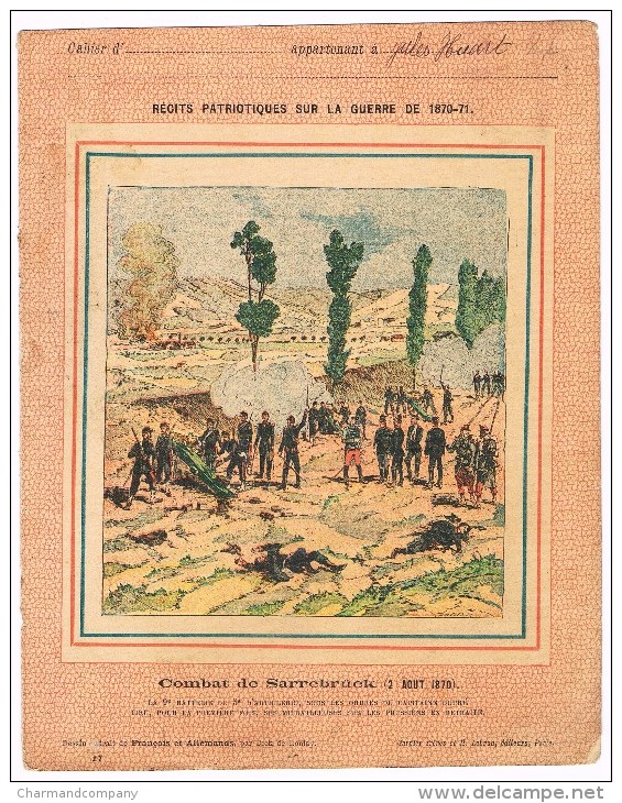 Ancienne Couverture De Cahier D'écolier, Guerre 1870-71, Combat De Sarrebrück - 2 Scans - Autres & Non Classés