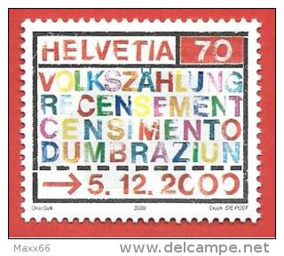 SVIZZERA MNH - 2000 - Censimento 2000 - 0,70 Fr. - Michel CH 1730 - Nuevos