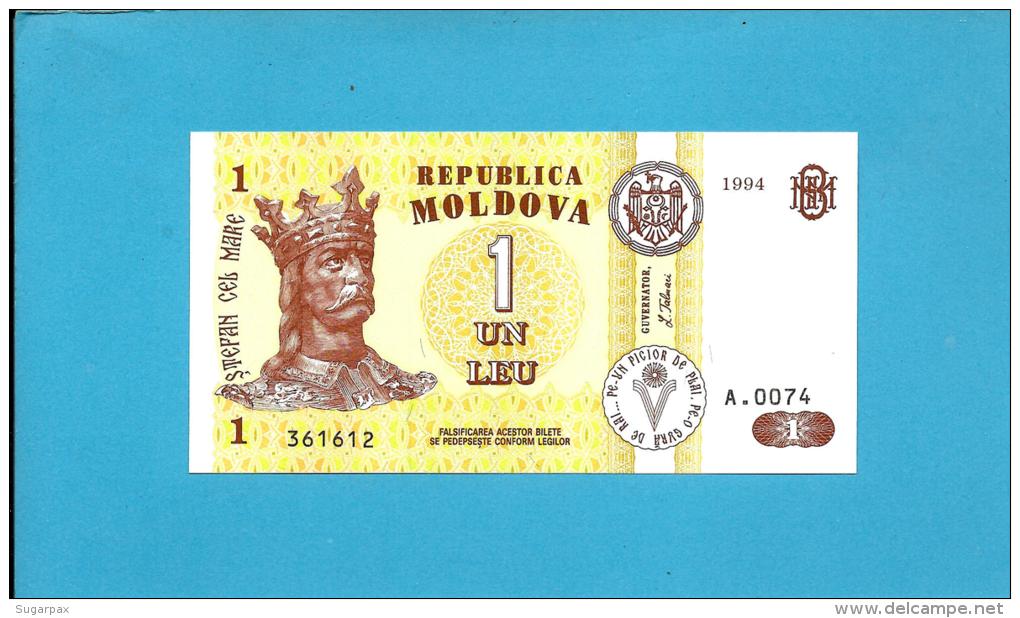 MOLDOVA - 1 LEU - 1994 - Pick 8 - UNC. - Serie A.0074 - Republica - Moldova