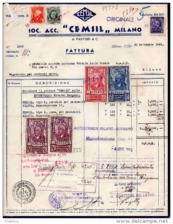 MILANO30-9-1943-DITTA CEMSIL-INTERESSANTI VALORI FISCALI - Fiscali