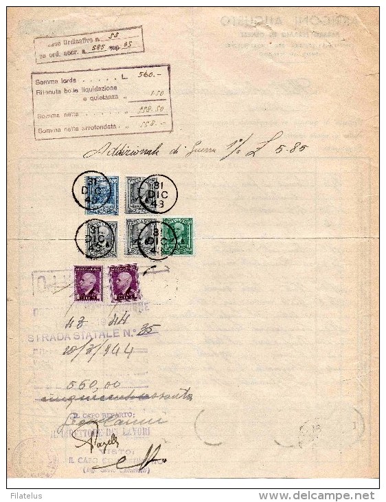 RARA FATTURA-OSPITALETTO DI CORMANO-MILANO-ARRGONI AGUSTO-FABBROFERRAIO31-12-1943 - Revenue Stamps