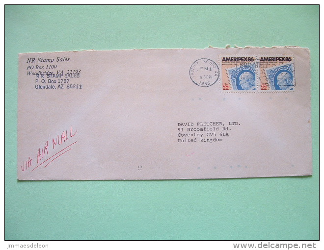 USA 1985 Cover To England - Ameripex 86 - Stamp On Stamp - Lettres & Documents