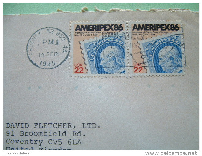 USA 1985 Cover To England - Ameripex 86 - Stamp On Stamp - Lettres & Documents