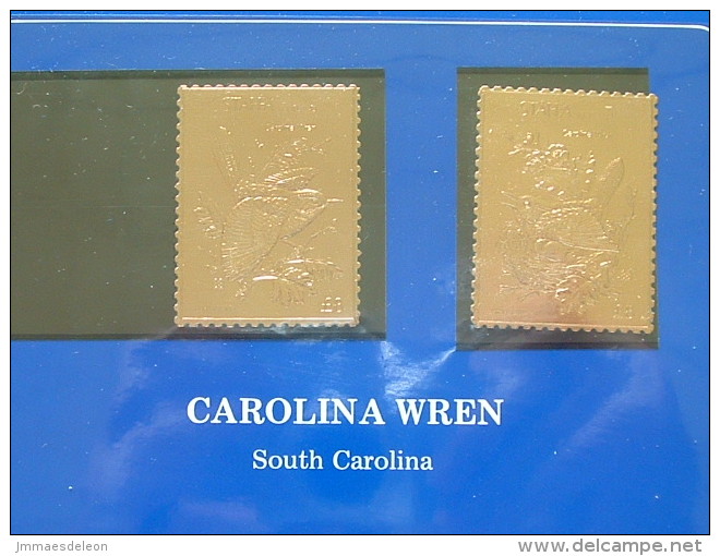 Staffa Is., UK (local) USA Birds - Two Stamps - 23K Gold Foil - Carolina Wren - Autres & Non Classés