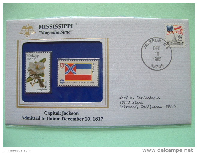 USA 1985 State Bird, Flower And Flag (Bicentennial) - Mississippi Mockinbird And Magnolia - Lettres & Documents