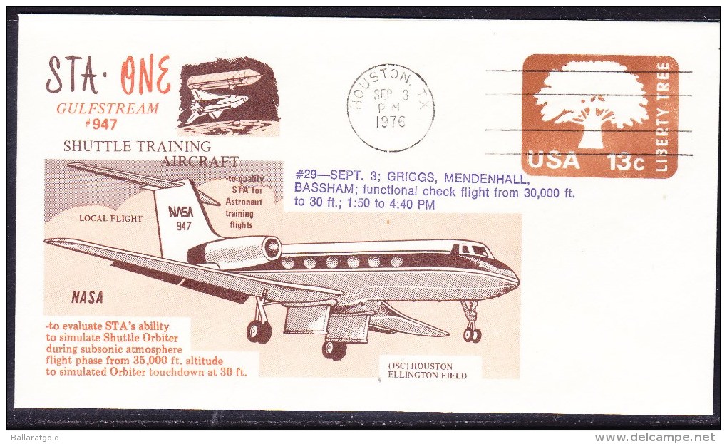 USA 1976 Space Shuttle Training Aircraft - Gulfstream ONE STA #947  Cover - Event Covers