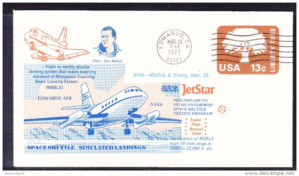 USA 1977 Space Shuttle JetStar Simulated Landings Flight   Cover - Event Covers