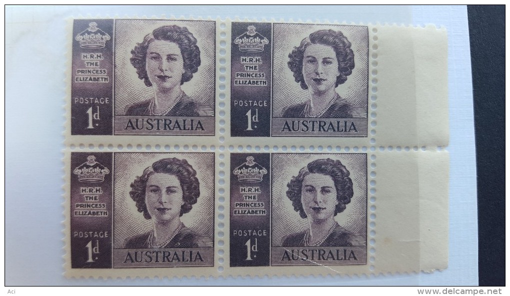 Australia 1948 King George VI  SG 222b 1d Princess Coil Block 4 MNH -mint Hinged - Neufs