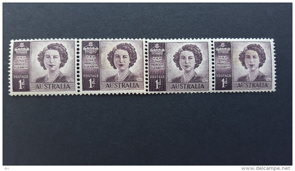 Australia 1948 King George VI  SG 222b 1d Princess Coil Strip  MNH - Neufs