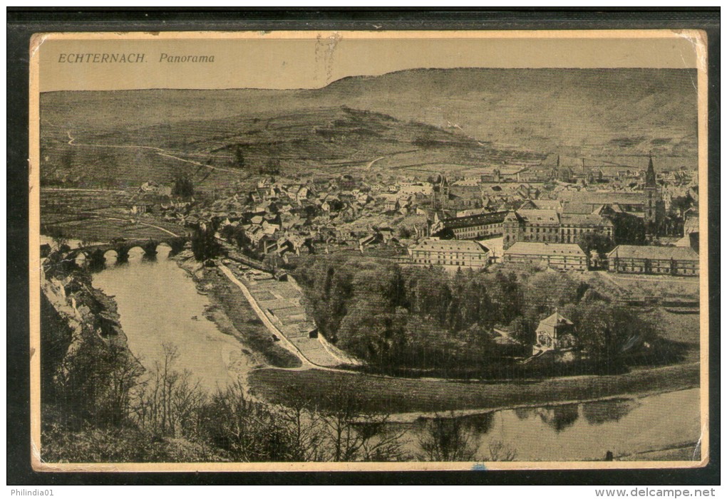 Luxembourg 1933 Echternach Panoramic View Bridge Used View Post Card UK To India # 1454-24 - Cartes Maximum