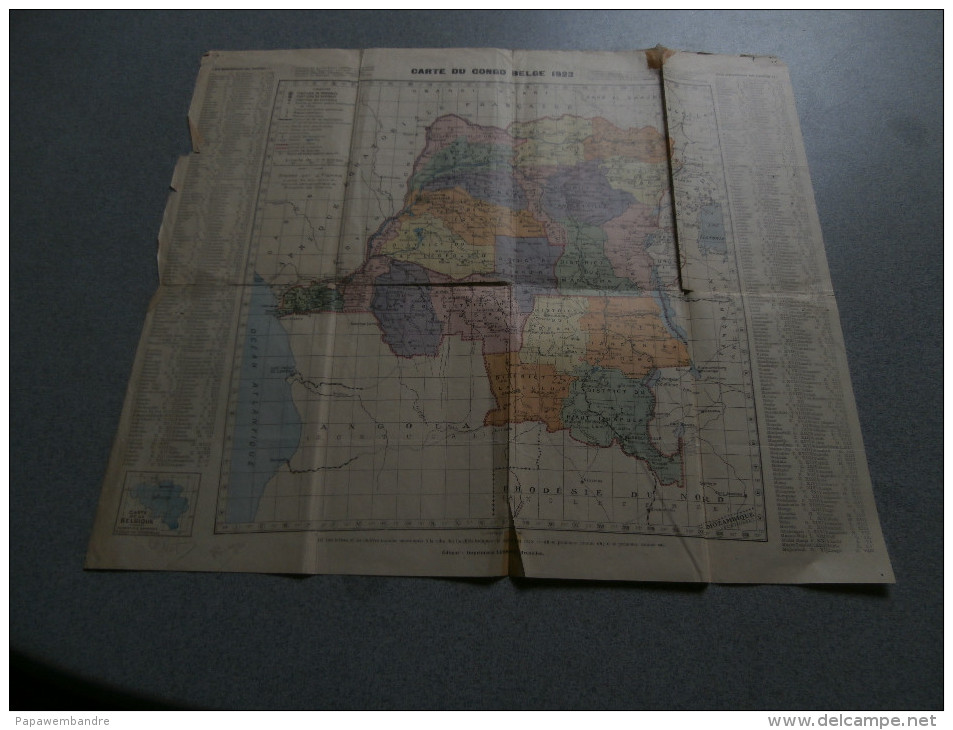 Carte Du Congo Belge 1923, Dimensions 43 X 49 Cm, Jules Flamme, Ed Lesigne - Cartes Géographiques