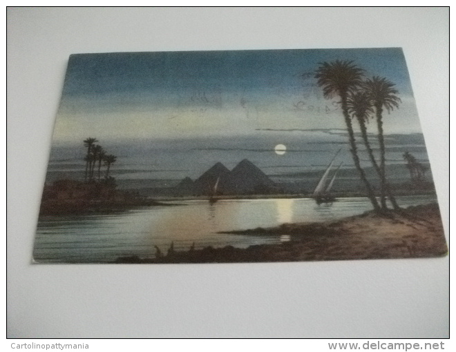 MOONLIGHT SCENE NEAR THE PYRAMIDS OF GIZA EGITTO ILLUSTRATORE VEDI FIRMA - Pyramides