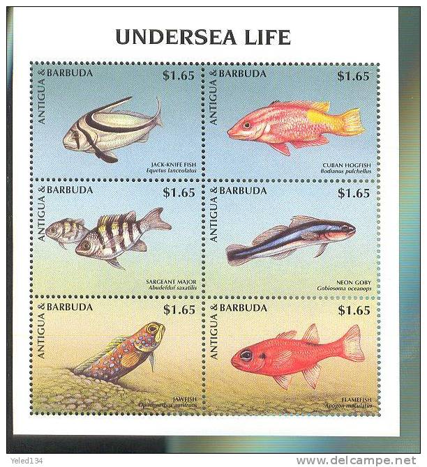 ANTIGUA & BARBUDA  2129 MINT NEVER HINGED MINI SHEET OF FISH-MARINE LIFE    ( - Pesci