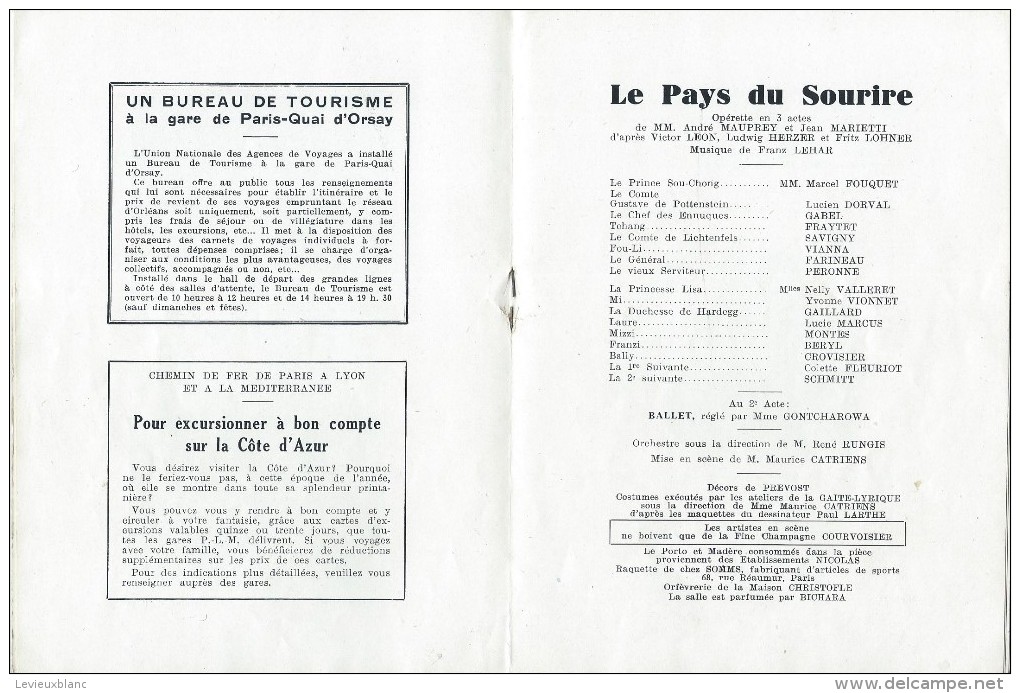 Programme/Théatre/La Gaité Lyrique/Opérette/Le Pays Du Sourire/Paris/Franz Lehar1932     PROG76 - Programmes