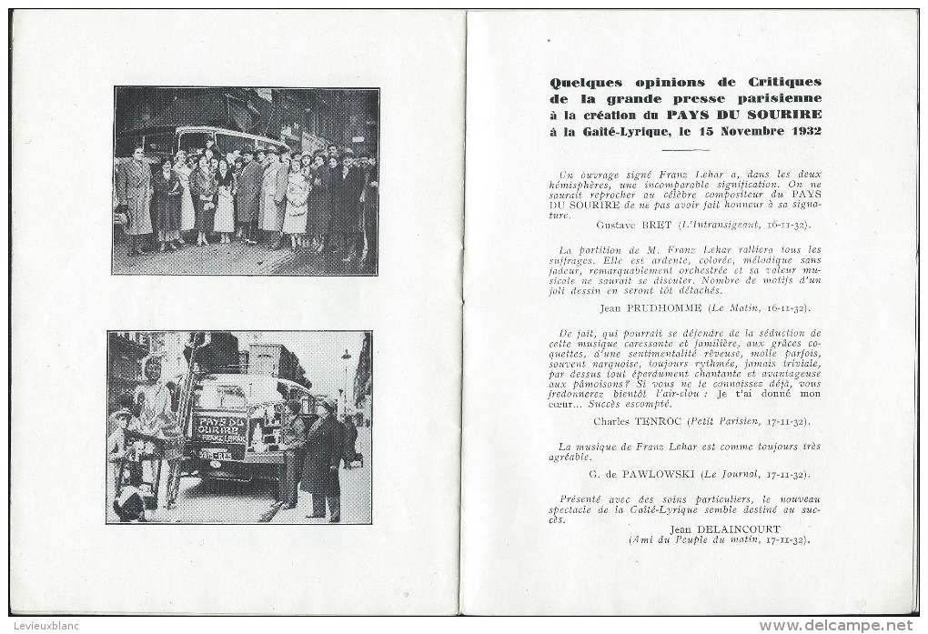 Programme/Théatre/La Gaité Lyrique/Opérette/Le Pays Du Sourire/Paris/Franz Lehar1932     PROG76 - Programma's