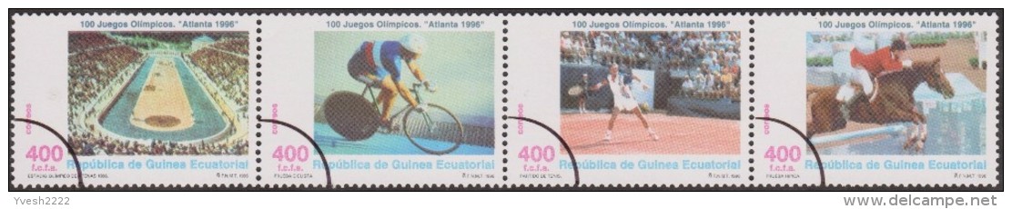 Guinée équatoriale 1996 Y&T 346/9. Annulations Comptables Pour La Presse Philatélique. Jeux D´Atlanta. Cyclisme, Tennis - Springreiten