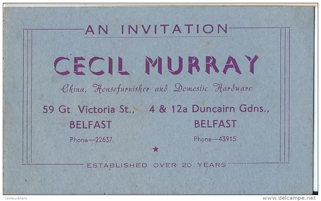 Calendrier /Carte D'invitation/ Cecil MURRAY/Belfast / Irlande/Objets De Curiosité/1954-55  CAL212 - Petit Format : 1941-60