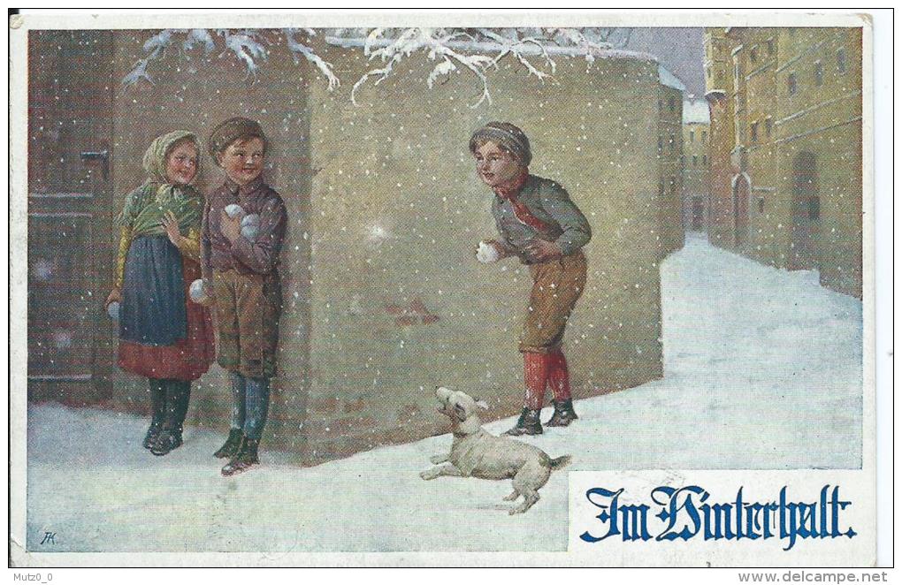 AK 0176  Im Hinterhalt - Kinder , Schneeballschlacht / Deutscher Schulverein Um 1910-20 - Abbildungen