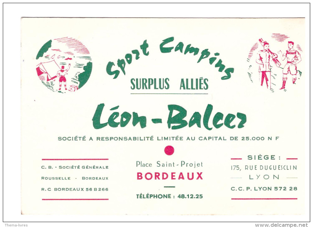 Carte Commerciale Sport Camping Surplus Alliés LEAO BALCER (bordeaux) (PPP1170) - Sport & Tourismus