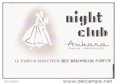 CARTE PARFUMEE ANCINNE NIGHT CLUB D'ANKARA PARIS BRUXELLES - Profumeria Antica (fino Al 1960)