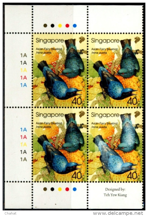 BIRDS-ASIAN FAIRY BLUEBIRD-PLATE BLOCK-SINGAPORE-2002-MNH-B3-197 - Specht- & Bartvögel