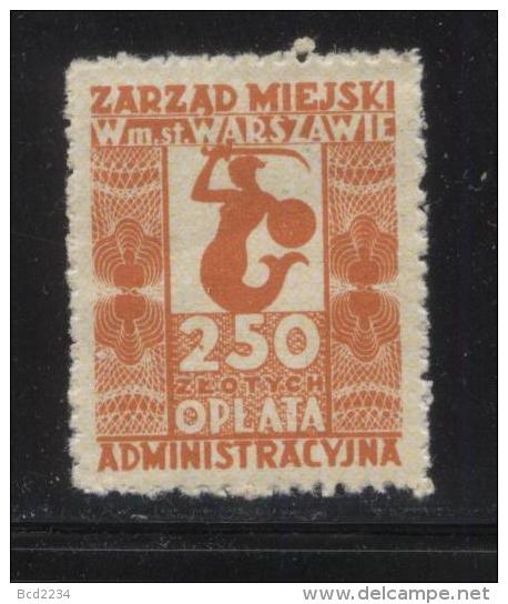 POLAND WARSAW MUNICIPAL REVENUE 1945 250ZL ORANGE MERMAID NHM MERMAIDS - Steuermarken