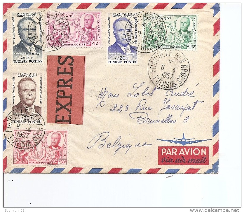 Tunisie ( Lettre Exprès De 1957 De Fochville  Vers La Belgique à Voir) - Tunesien (1956-...)