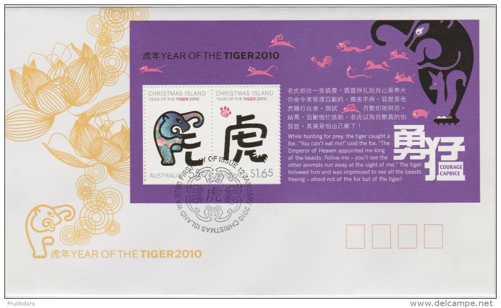 Christmas Island FDC Block 25 Lunar New Year - Year Of The Tiger - 2010 - Christmaseiland