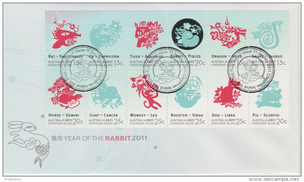 Christmas Island FDC Mi 689-702 Lunar New Year - Year Of The Rabbit - 2011 - Christmaseiland