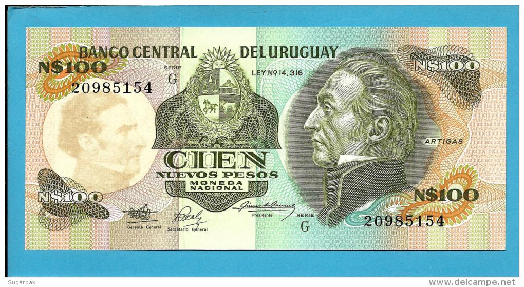 URUGUAY - 100 Nuevos Pesos - ND 1987 - Pick 62A - UNC. -  Serie G - J. G. ARTIGAS - 2 Scans - Uruguay