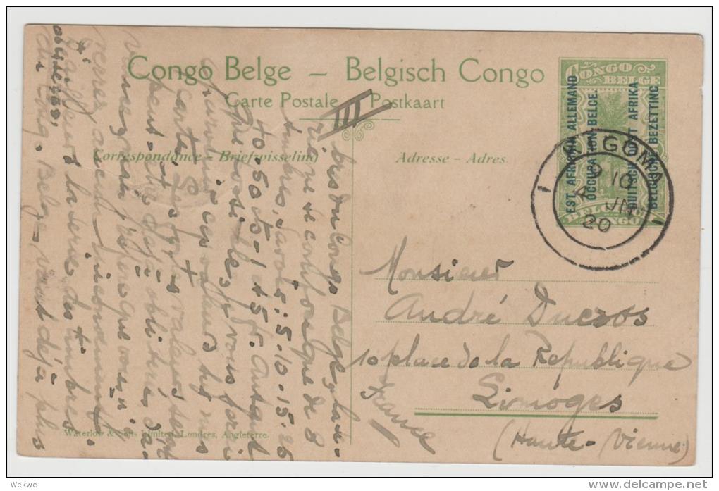 BG047/ BELGISCH KONGO -  Bildganzsache Ex Kigoma 1920 Mit Zusatzmarke Bildseitig Nach Frankreich - Briefe U. Dokumente